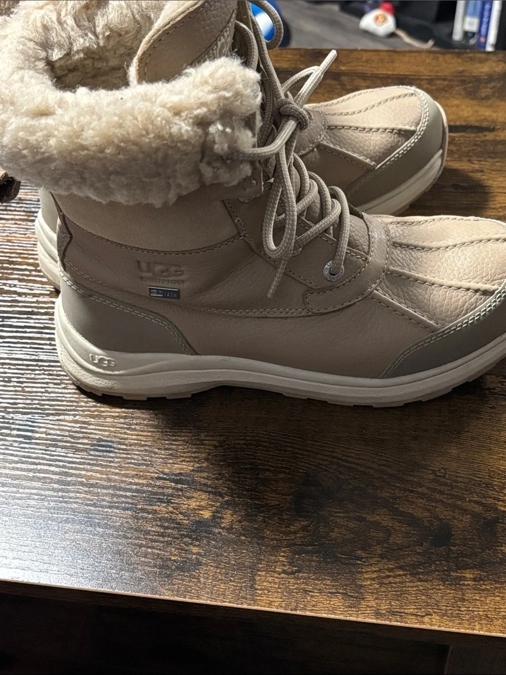UGG Adirondack III Women's Beige Shearling-Lined Lace-Up Winter Boots